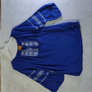 Medium royal blue 1/2 sleeve shirt, With Embroidery Detail by Ruby Rd.